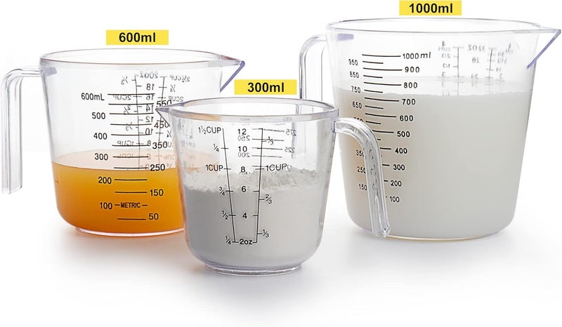 BINGBING Measuring Cups Set, Liquid Measuring Cups For 3 For Kitchen - BPA Free Plastic Set with Spout Multiple Measurement Scales (Clear) - Image 3