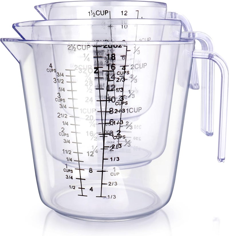 BINGBING Measuring Cups Set, Liquid Measuring Cups For 3 For Kitchen - BPA Free Plastic Set with Spout Multiple Measurement Scales (Clear) - Image 1