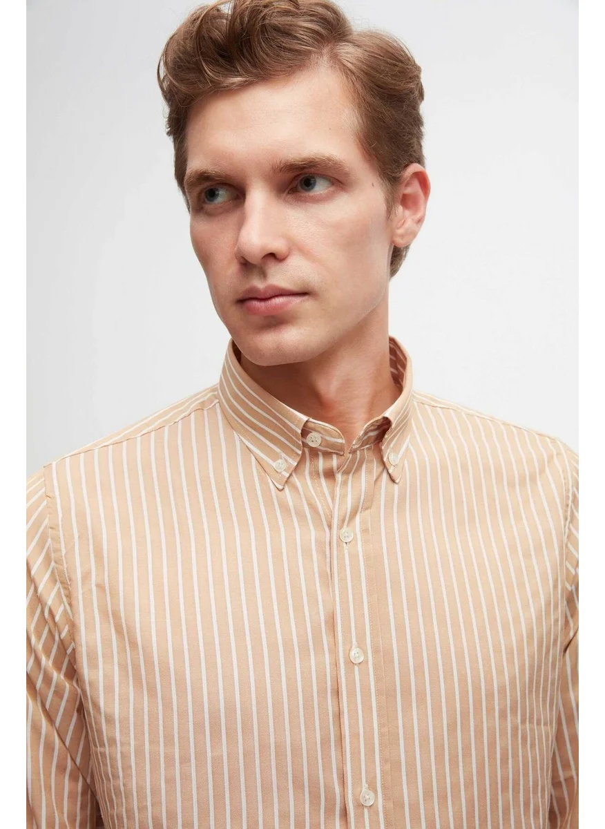 D'S DAMAT Slim Fit Beige Striped Shirt 6HC02ORT10265