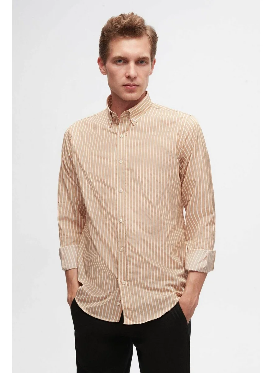 D'S DAMAT Slim Fit Beige Striped Shirt 6HC02ORT10265