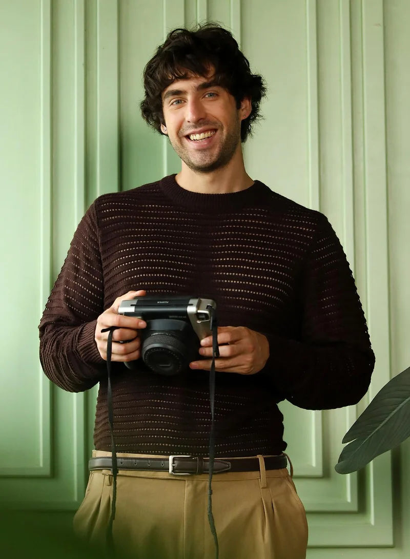 كامبوس سوترا كنزة رجالية محبوكة فضفاضة بياقة دائرية وأكمام طويلة مضلعة