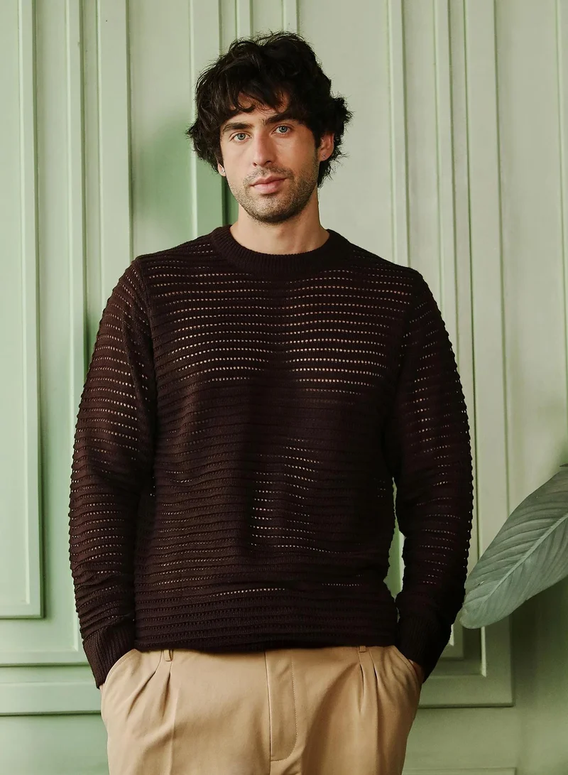 كامبوس سوترا كنزة رجالية محبوكة فضفاضة بياقة دائرية وأكمام طويلة مضلعة