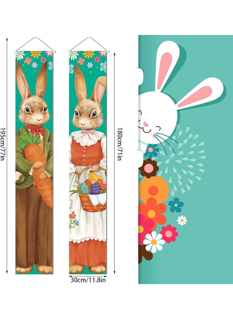 Moukeren Moukeren 2 Pieces Happy Easter Door Banner Sign Cute Bunny and Eggs Spring Porch Banner for Indoor Outdoor Wall Front Door Decor  - Image 2
