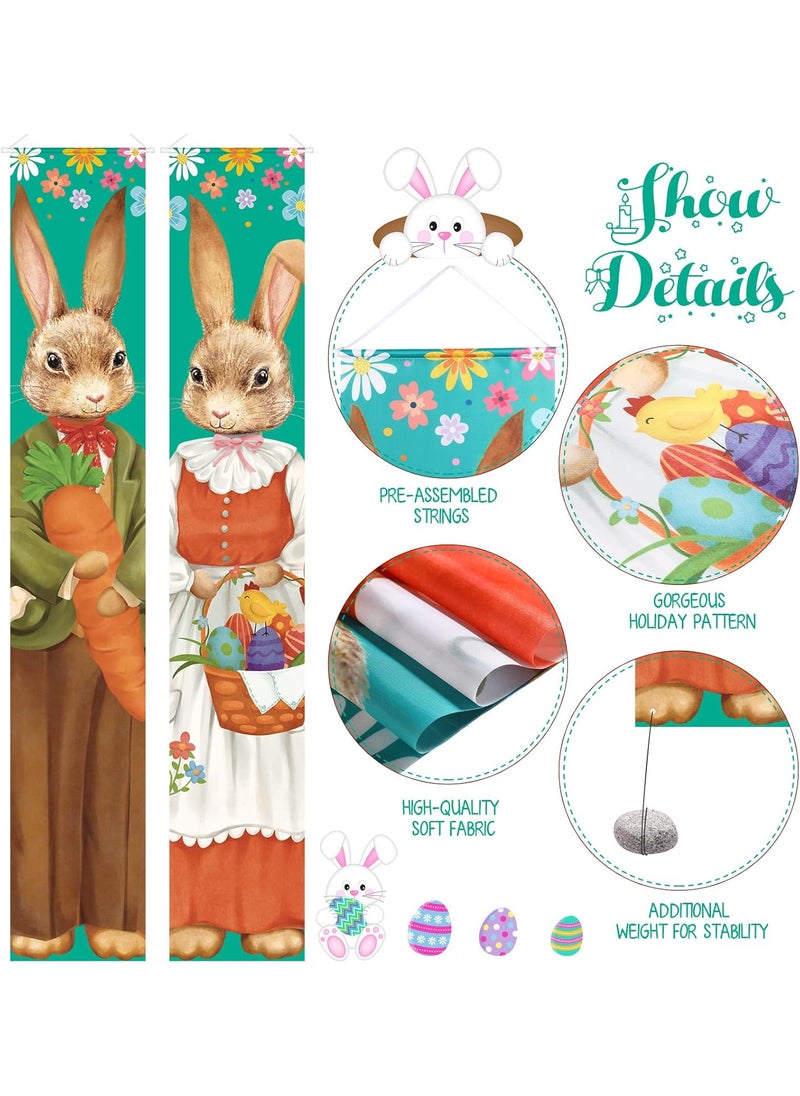 Moukeren Moukeren 2 Pieces Happy Easter Door Banner Sign Cute Bunny and Eggs Spring Porch Banner for Indoor Outdoor Wall Front Door Decor  - Image 3