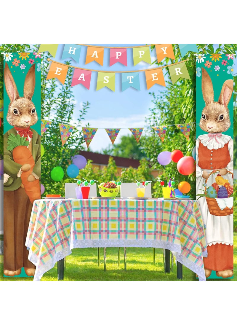 Moukeren Moukeren 2 Pieces Happy Easter Door Banner Sign Cute Bunny and Eggs Spring Porch Banner for Indoor Outdoor Wall Front Door Decor  - Image 4