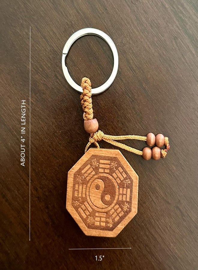 Betterdecor Feng Shui Handmade Peach Wood Yin Yang Bagua/Pakua Key Ring Amulet for Protection - Image 3