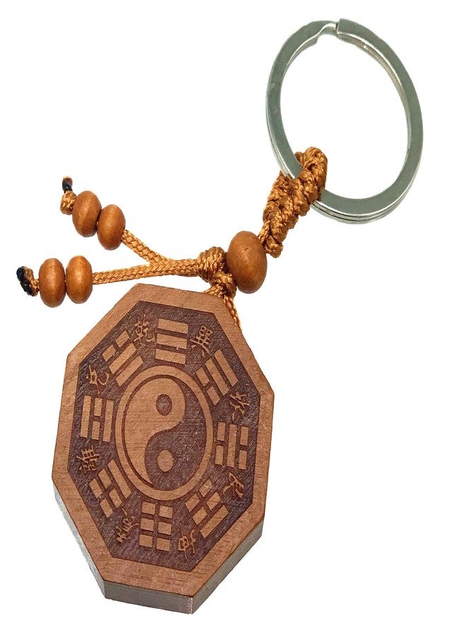 Betterdecor Feng Shui Handmade Peach Wood Yin Yang Bagua/Pakua Key Ring Amulet for Protection - Image 1
