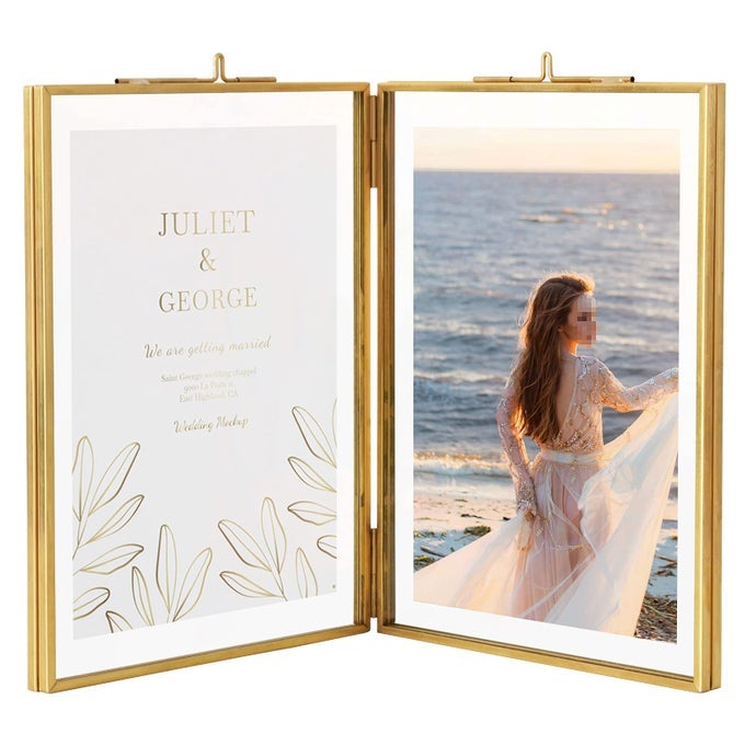 5x7 inch Brass Double Glass Picture FrameFolding Gold Metal Pressed Clear DIY Vintage Artwork Display Frame