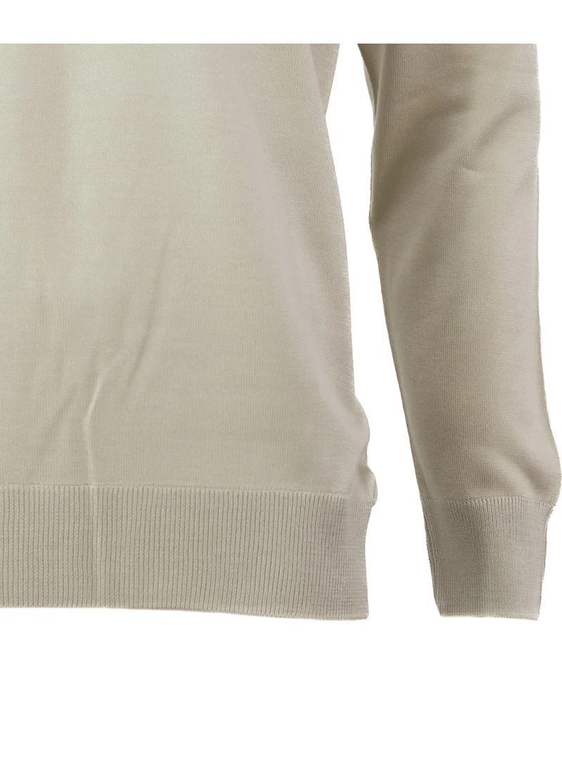 Oppland Men's Long Sleeve V-Neck Solid Color Classic Model Comfortable Cut Full Pattern Wool Woven Sweater