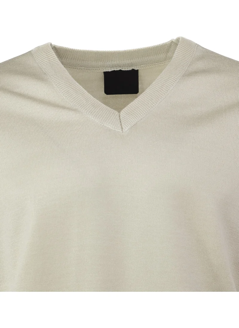 Oppland Men's Long Sleeve V-Neck Solid Color Classic Model Comfortable Cut Full Pattern Wool Woven Sweater