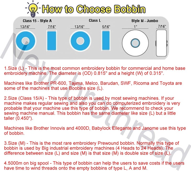 New brothread 25pcs Type L (SA155) Size Black Prewound Bobbin Thread Plastic Side for for Commercial & Home Embroidery and Sewing Machines - 90 Weight Cottonized Soft Feel Polyester Sewing Thread - Image 5