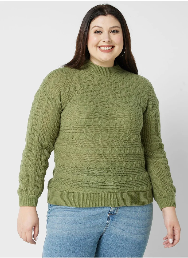 Ella Plus Textured Detail High Neck Sweater