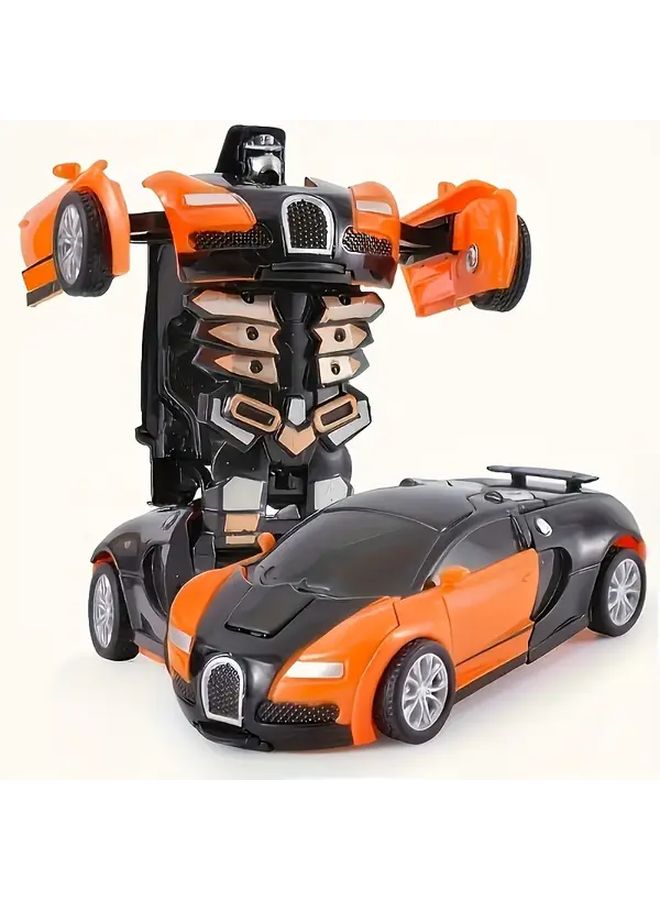 Orange Transforming Robot Car Toy Single Button Automatic Diecast Model Gift - Image 1