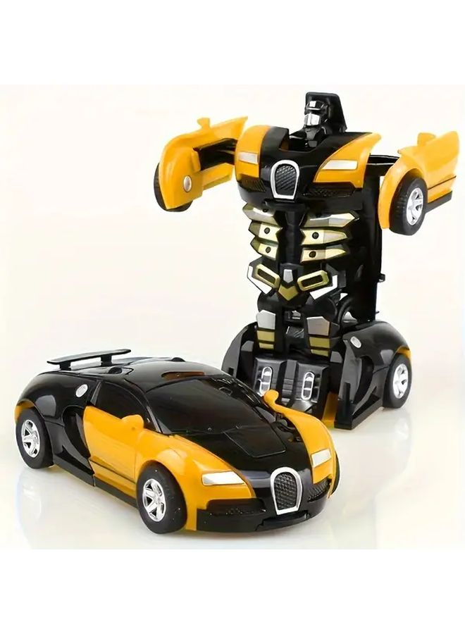 Orange Transforming Robot Car Toy Single Button Automatic Diecast Model Gift - Image 4