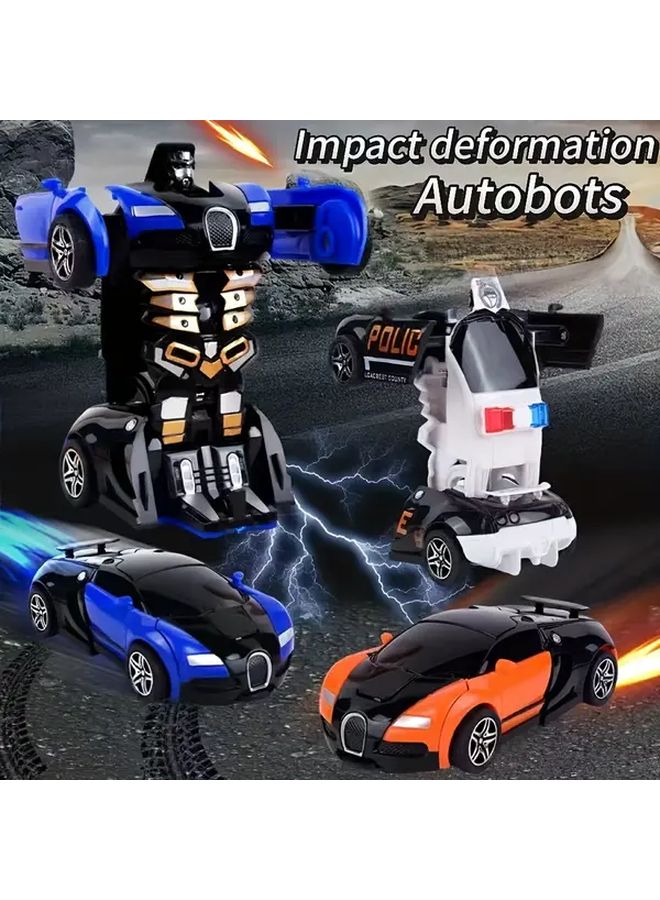 Orange Transforming Robot Car Toy Single Button Automatic Diecast Model Gift - Image 2