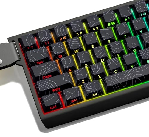 dagaladoo Black Topographic keycaps Double Shot PBT keycaps Shine Through Keyboard Keys Side Printed Key caps Cherry Profile Custom keycap Set for100 75 65 60 US Layout Mechanical Keyboard