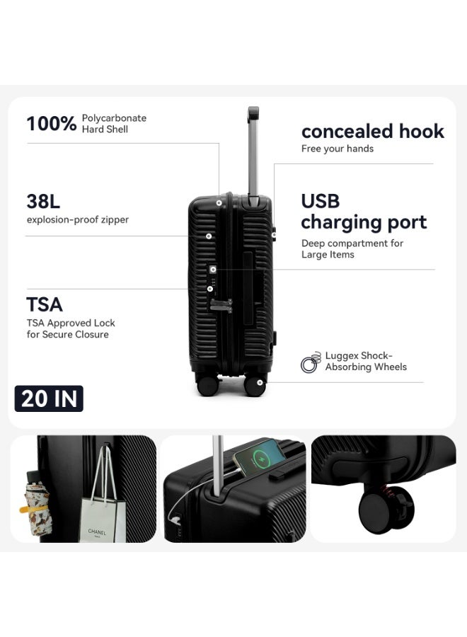 LIGHTGO 7655 ABS mix PC Suitcase check in luggage 20 inch with TSA travel case Black color - Image 5