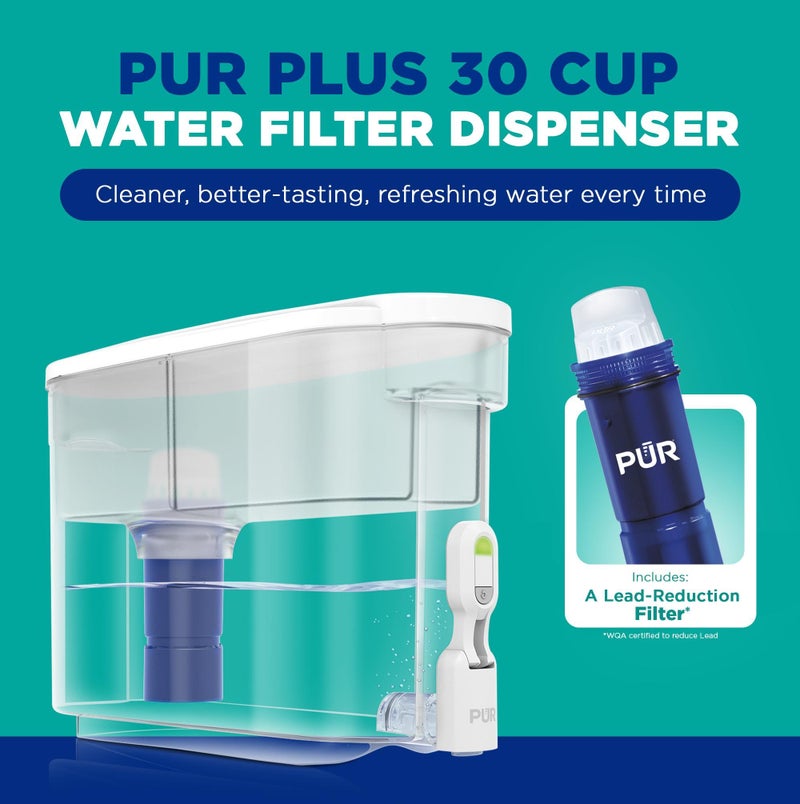 PUR PLUS 30-Cup Water Filter Dispenser with 1 Lead-Reducing PUR PLUS Filter, Dishwasher Safe, Powerful Filtration, Large Capacity with Slim, Space-Saving Design, White (DS1811Z) - Image 2
