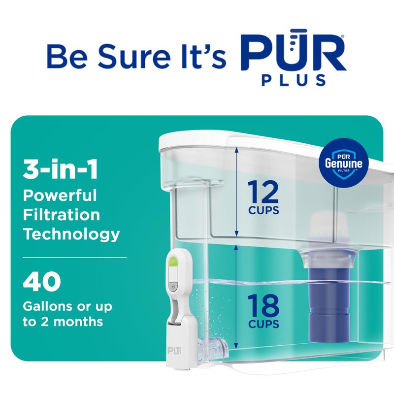 PUR PLUS 30-Cup Water Filter Dispenser with 1 Lead-Reducing PUR PLUS Filter, Dishwasher Safe, Powerful Filtration, Large Capacity with Slim, Space-Saving Design, White (DS1811Z) - Image 5