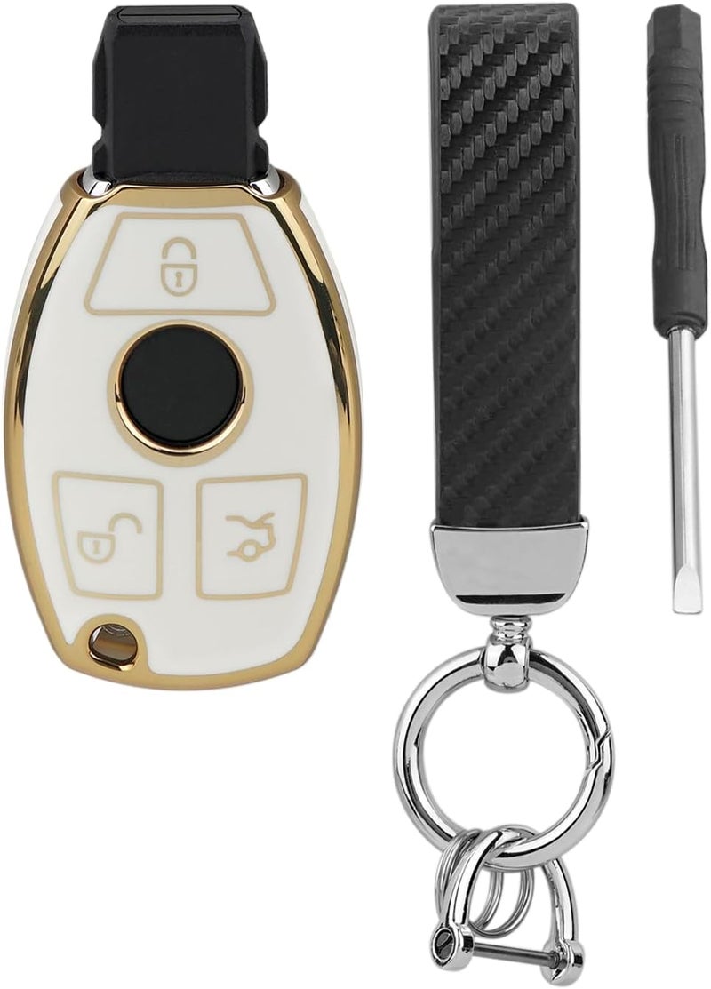 Vailikey TPU Silicone 3 Buttons Car Key Case Cover for Mercedes Benz with Carbon Fiber Keychain - Image 2
