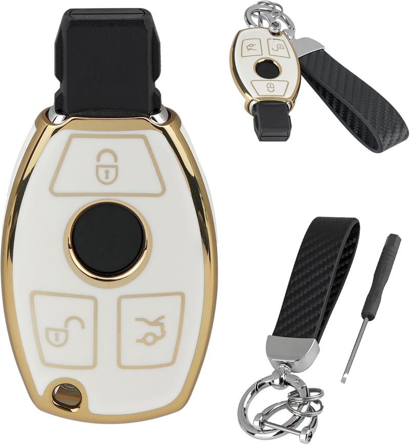 Vailikey TPU Silicone 3 Buttons Car Key Case Cover for Mercedes Benz with Carbon Fiber Keychain - Image 1