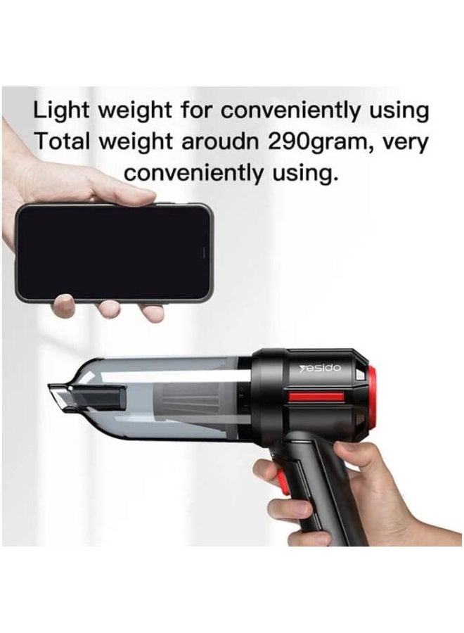 Yesido VC03 Vacuum Cleaner, 2,000mAh Battery Capacity, 4,500Pa Strong Suction Power Motor, Rechargeable, Portable Car Vacuum, Washable and Replaceable Filter, Black - Image 5