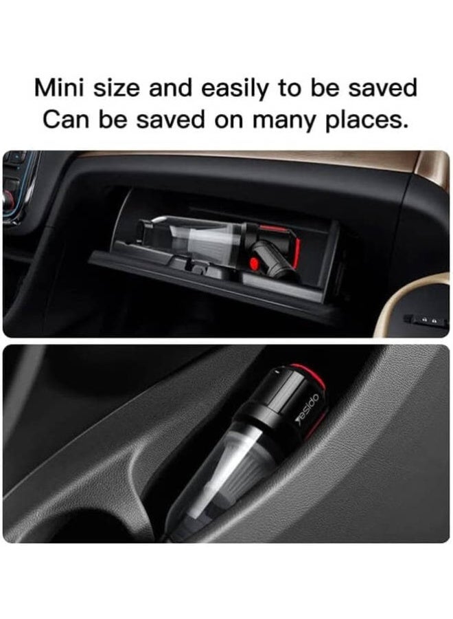 Yesido VC03 Vacuum Cleaner, 2,000mAh Battery Capacity, 4,500Pa Strong Suction Power Motor, Rechargeable, Portable Car Vacuum, Washable and Replaceable Filter, Black - Image 3