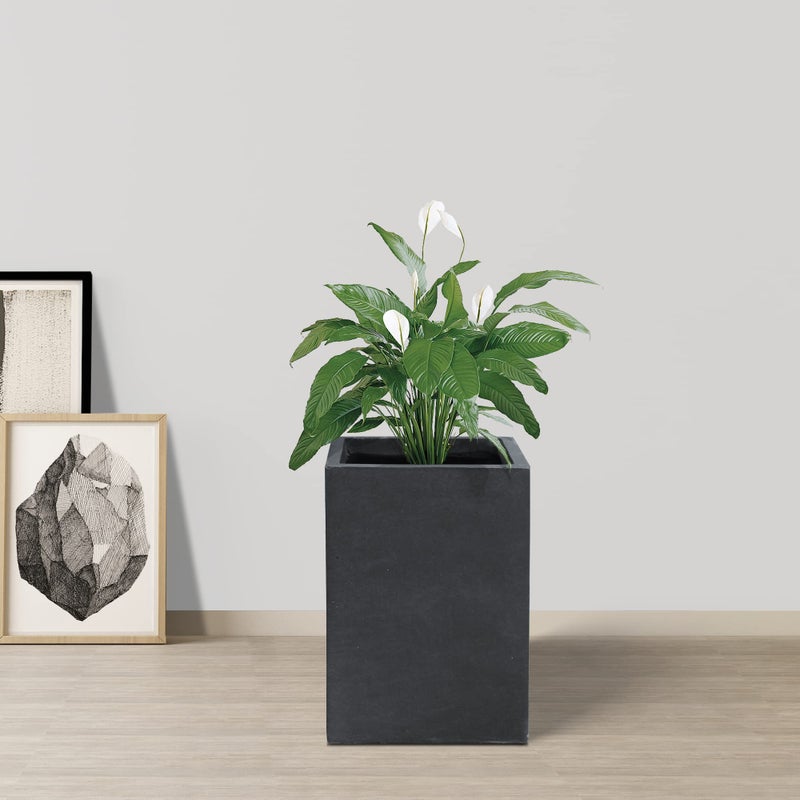 Kante 18.5" H Tall Rectangular Concrete Planters, Outdoor Indoor Lightweight Plant Pots with Drainage Hole and Rubber Plug, Modern Style for Home Garden Patio, Charcoal - Image 4