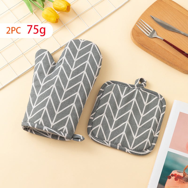 In stock wholesale cotton and linen simple microwave oven heat insulation gloves high temperature resistant oven gloves baking anti-scald gloves suit Gray ordinary style 