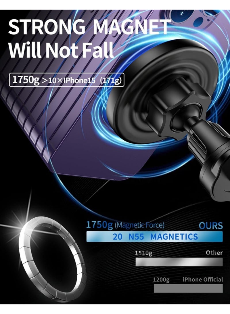 إكس ليفيل شاحن سيارة لاسلكي مغناطيسي، 3 في 1 [إضاءة LED RGB بدون استخدام اليدين] شاحن سيارة سريع الشحن بتقنية MagSafe لهواتف iPhone 16 Pro Max /15/14 Series، هدية للرجال والنساء، دوران 360 درجة، أسود. - Image 5