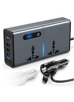 Excefore Car Power Inverter, DC 12/24V to 230V AC Car Inverter,3 USB 1 Type-C Ports Charger Adapter Car Plug Converter with Switch and Current LED Screen,Suitable for Car, SUV & Truck (Sliver Grey)  - Image 1