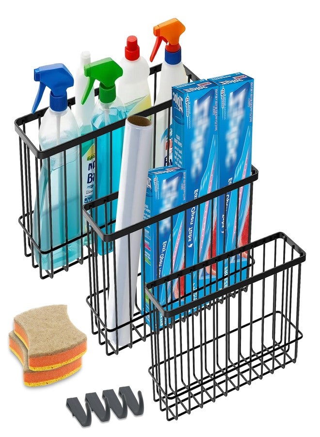 FHJP Kitchen Cabinet Door Organizer 3 pack, Lid Organizers Inside Cabinet with 2 Sponges, Foil and Plastic Wrap Organizer with 4 Hooks, for Aluminum Foil, Plastic Wrap, Black, (Small, Medium, Large) - Image 1