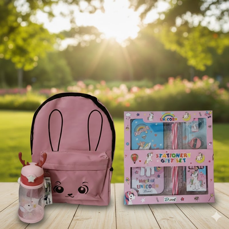 MINDFIT Cute Pink Rabbit Backpack Set for Girls - Image 1