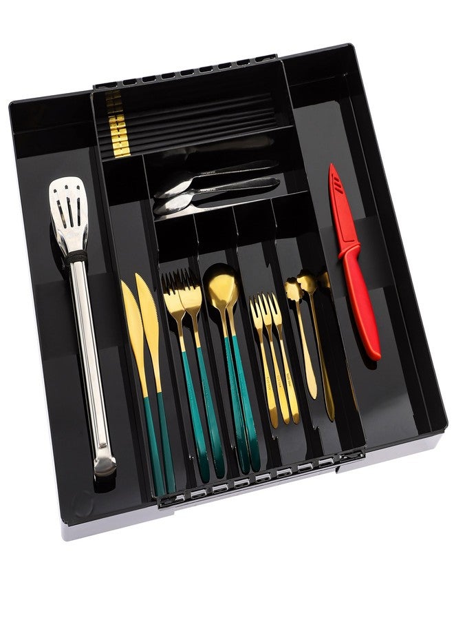 IEEK Kitchen Drawer Organizer for Cutlery and Utensils,Adjustable Silverware Drawer Organizer Tray,Kitchen Storage Divider for Spatula Tools,Gadgets,Forks,Knives,Spoons and Chopsticks,Black-L - Image 1
