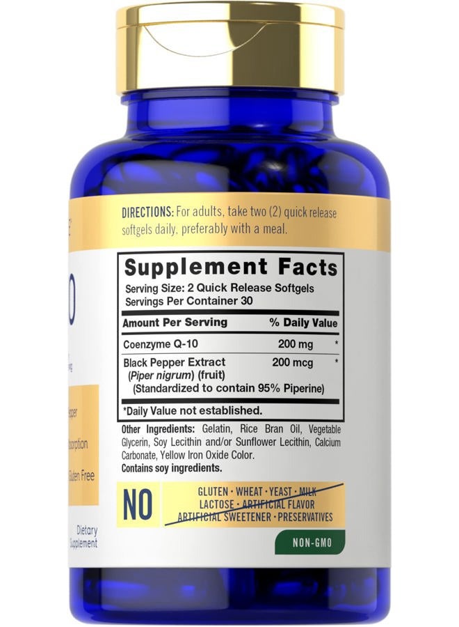 Carlyle CoQ10 Softgels 200mg | 60 Count | With Black Pepper | Enhanced Absorption | Non-GMO & Gluten Free Supplement - Image 2