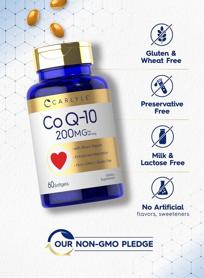 Carlyle CoQ10 Softgels 200mg | 60 Count | With Black Pepper | Enhanced Absorption | Non-GMO & Gluten Free Supplement - Image 4