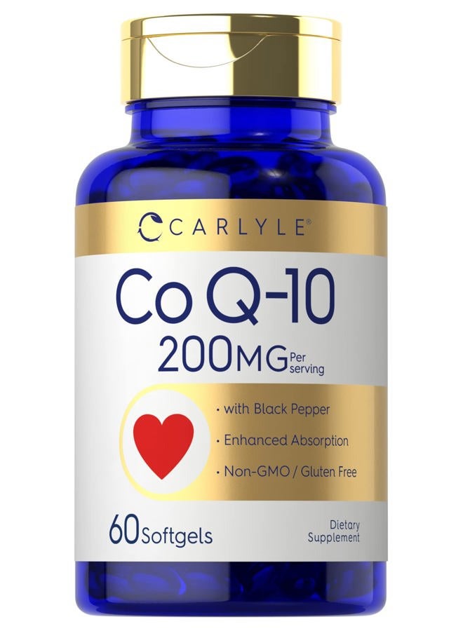 Carlyle CoQ10 Softgels 200mg | 60 Count | With Black Pepper | Enhanced Absorption | Non-GMO & Gluten Free Supplement - Image 1