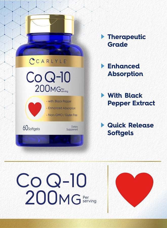 Carlyle CoQ10 Softgels 200mg | 60 Count | With Black Pepper | Enhanced Absorption | Non-GMO & Gluten Free Supplement - Image 3