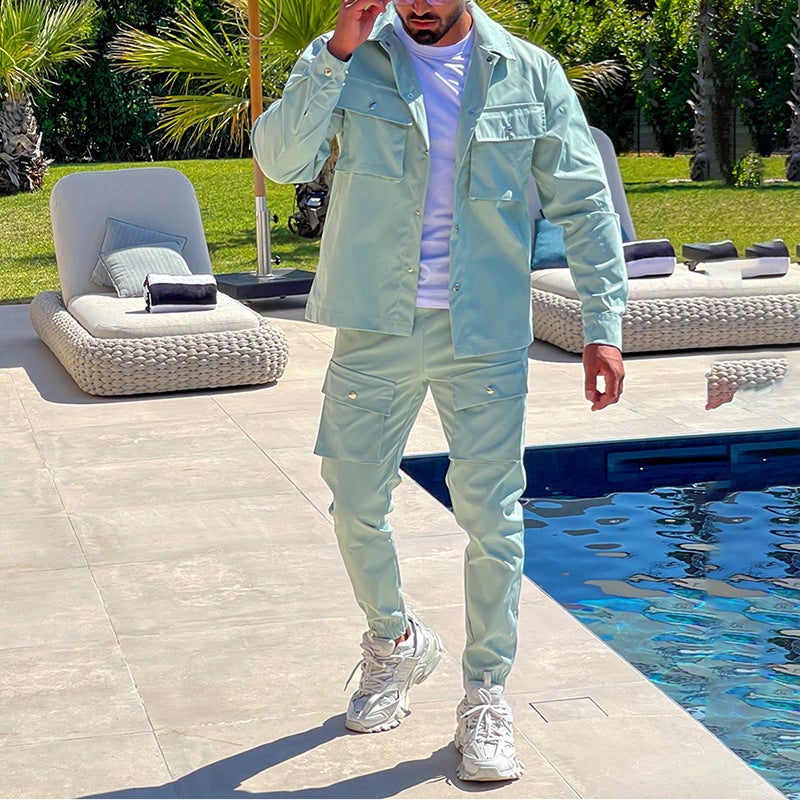 2024 Hot Sale Mens Workwear Suit Casual Sports Set Sky Blue - Image 3