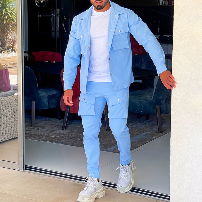 2024 Hot Sale Mens Workwear Suit Casual Sports Set Sky Blue - Image 1