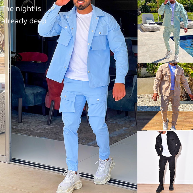 2024 Hot Sale Mens Workwear Suit Casual Sports Set Sky Blue - Image 2