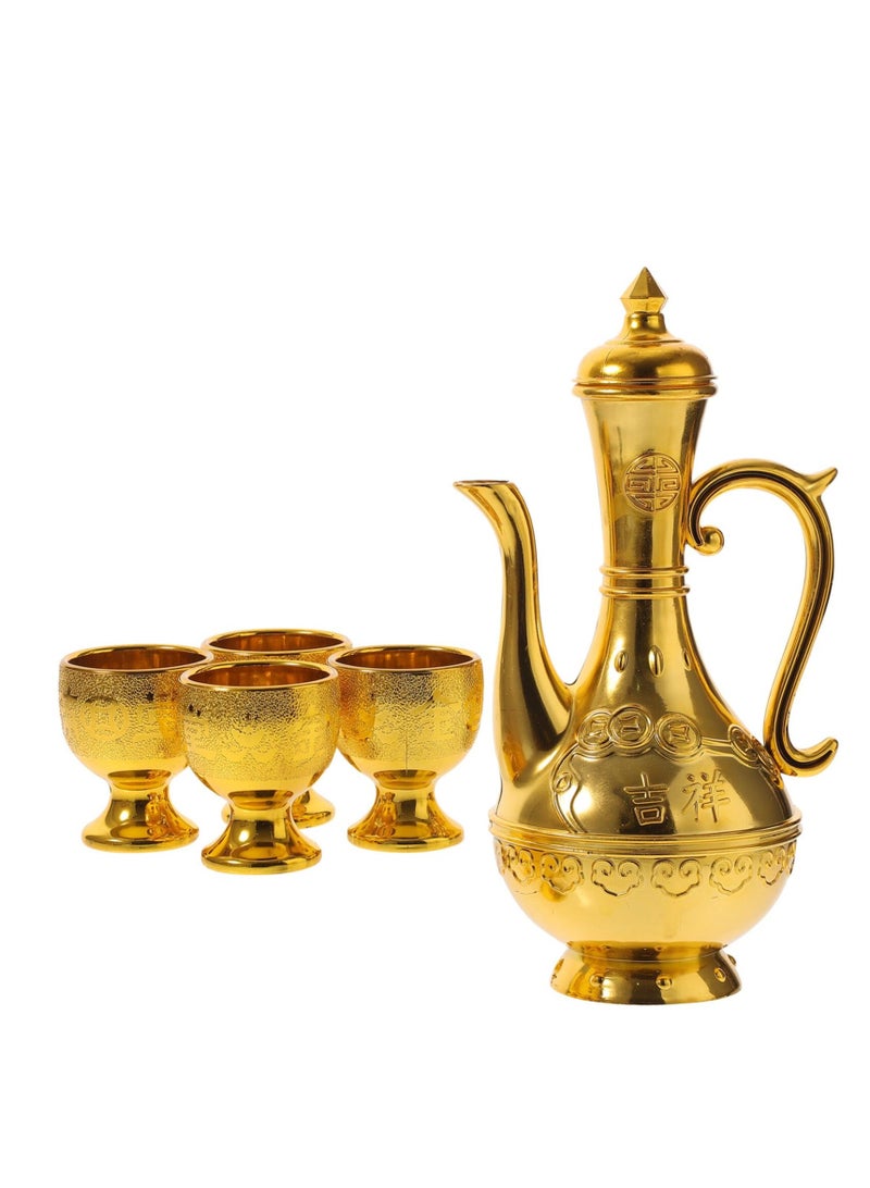 Buddhist Golden Offering Cup, 1 Set of Golden Water Offering Cups with Kettle, Chalice Cup, Mini Chalice Goblet, Turkish Tea Set Decorative Cup with Kettle for Tea Table Decor - Image 1