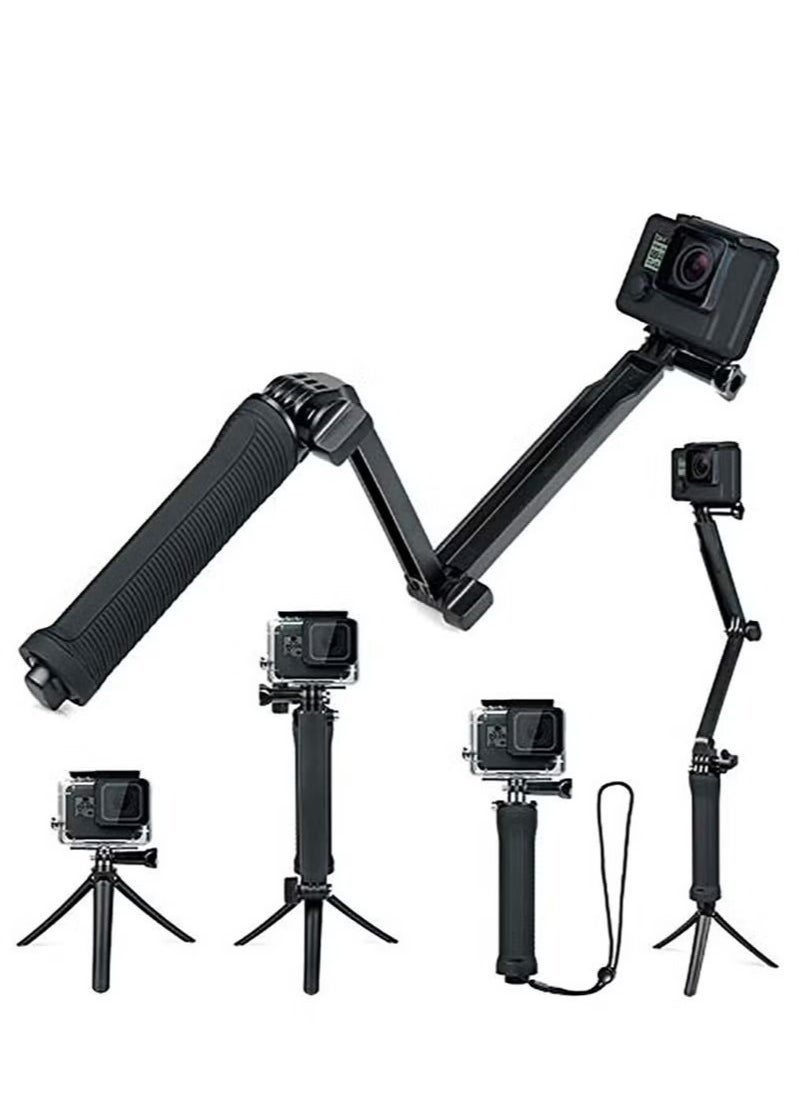 Generic - 3 Way Tripod for Go Pro Hero 10/9/8/7/6/5/4/3/2/1 Series and other Action Cameras, Detachable Extendable Selfie Stick Pole with Hand Grip Stand - Image 1