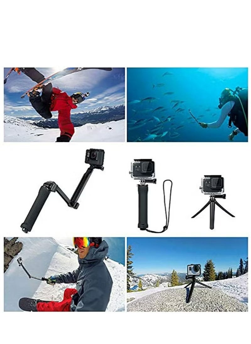 Generic - 3 Way Tripod for Go Pro Hero 10/9/8/7/6/5/4/3/2/1 Series and other Action Cameras, Detachable Extendable Selfie Stick Pole with Hand Grip Stand - Image 1