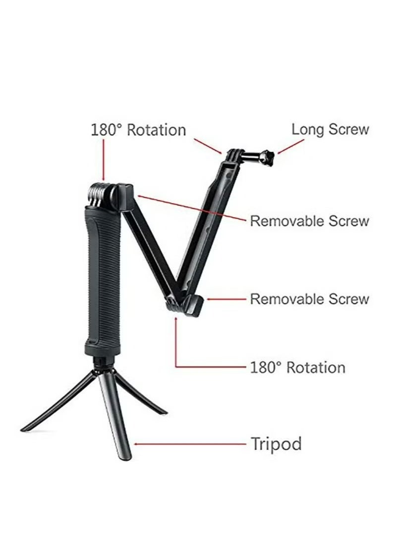 Generic - 3 Way Tripod for Go Pro Hero 10/9/8/7/6/5/4/3/2/1 Series and other Action Cameras, Detachable Extendable Selfie Stick Pole with Hand Grip Stand - Image 1