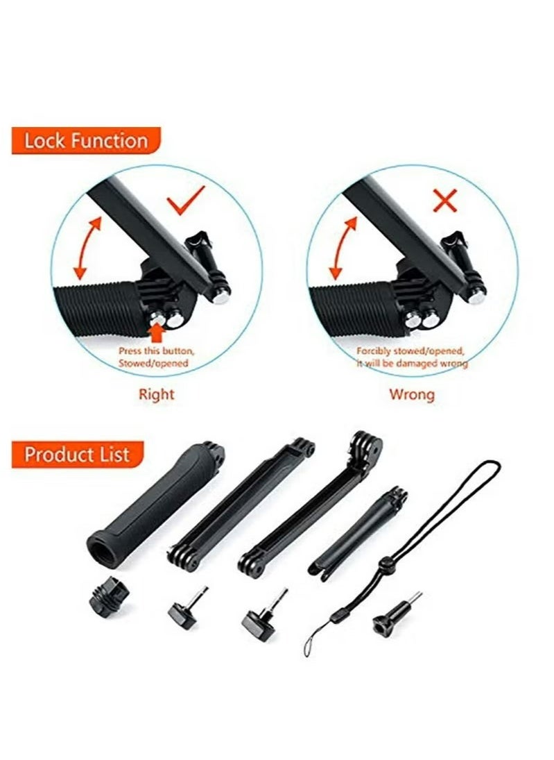 Generic - 3 Way Tripod for Go Pro Hero 10/9/8/7/6/5/4/3/2/1 Series and other Action Cameras, Detachable Extendable Selfie Stick Pole with Hand Grip Stand - Image 1