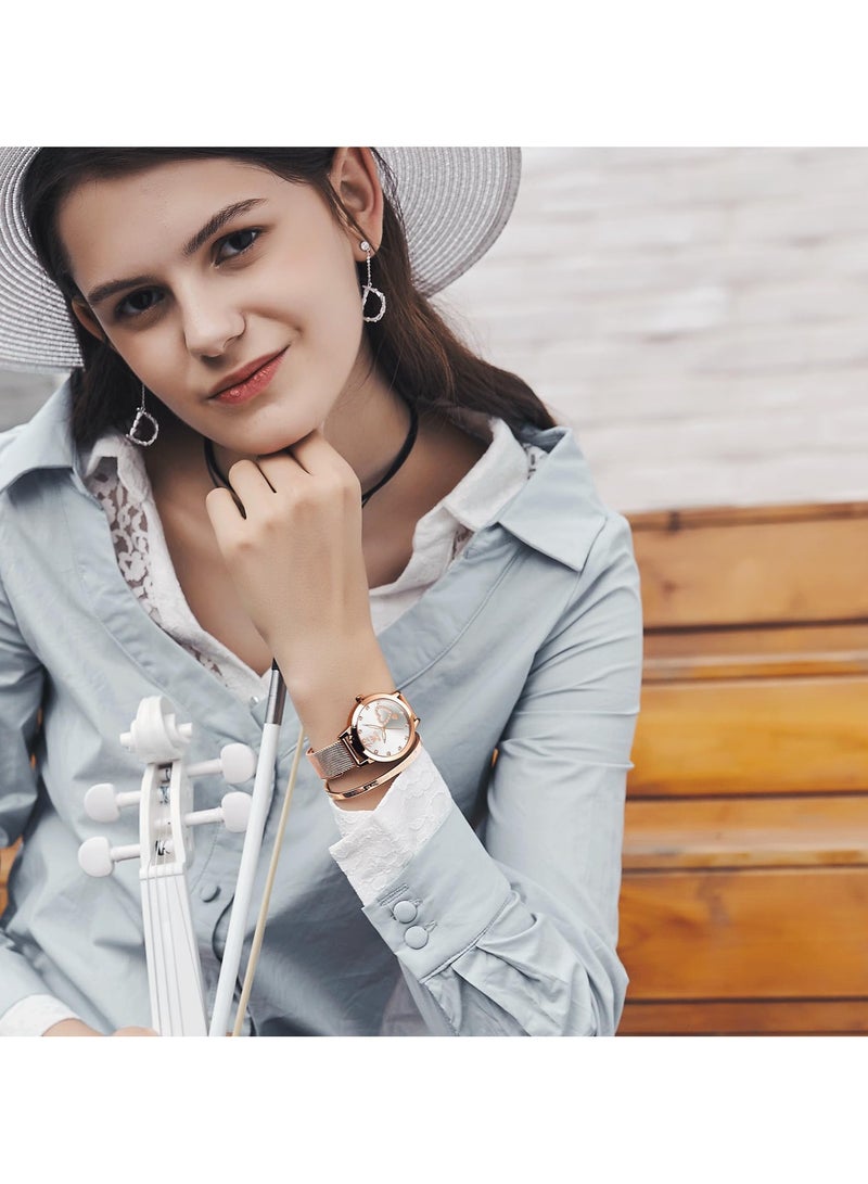 OLEVS Womens Watch Small Wrist Rose Gold Tone Cute Diamond Heart Arabic Numerals Dial Ladies Watch Fashion Waterproof Mesh Bracelet Analog Dress Watch for Women - Image 3