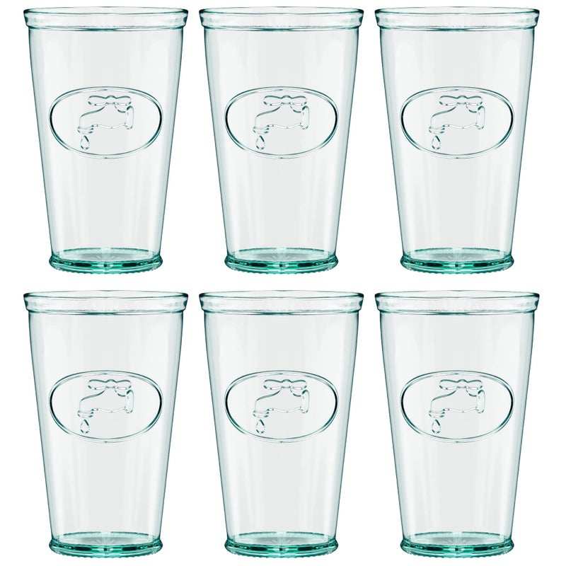 Amici Home Water Tap Hiball Glass  16 Oz  Italian Made Recycled Glass with Green Tint  Drinking Glass with Embossed Design for Water Juice Cocktails Set of 6
