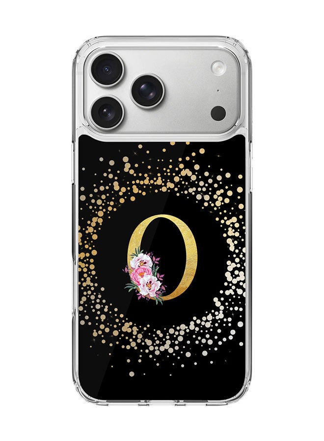 Stylizedd Classic Clear MagSafe Case for iPhone 17 Pro Max , Hybrid Soft Case Flexible Edges Anti Drop TPU PC Gel Thin Transparent Cover [ Designed for iPhone 17 Pro Max ] - Custom Monogram Initial Letter Floral Pattern Alphabet - O ( Black )