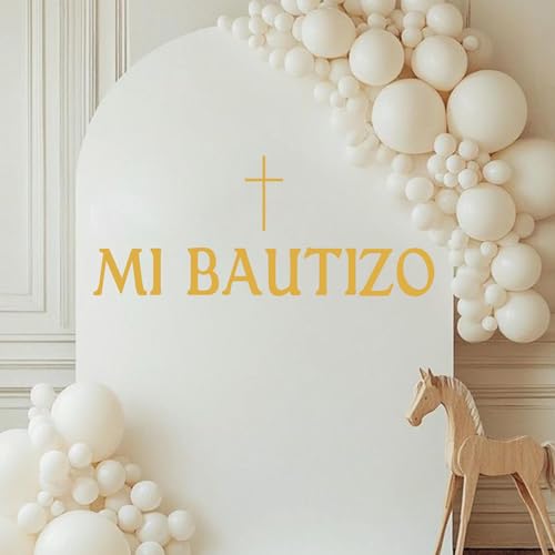Ladinimo Mi Bautizo Wall Decal，Cross Baptism First Communion Party Decor，Mi Bautizo Balloon Arch Backdrop Wall Decor，for Baby Shower Baptism First Communion Party Decorations (Gold) - Image 1